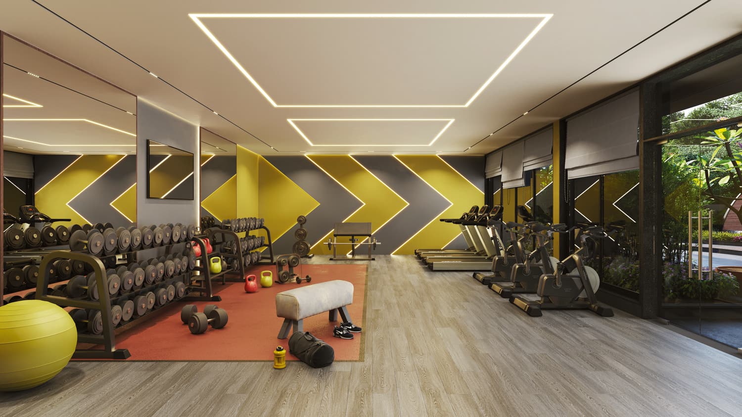 Fully equipped fitness centre with cardio and free weights